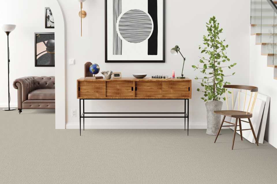 grey loop pile carpet in natural, modern entryway